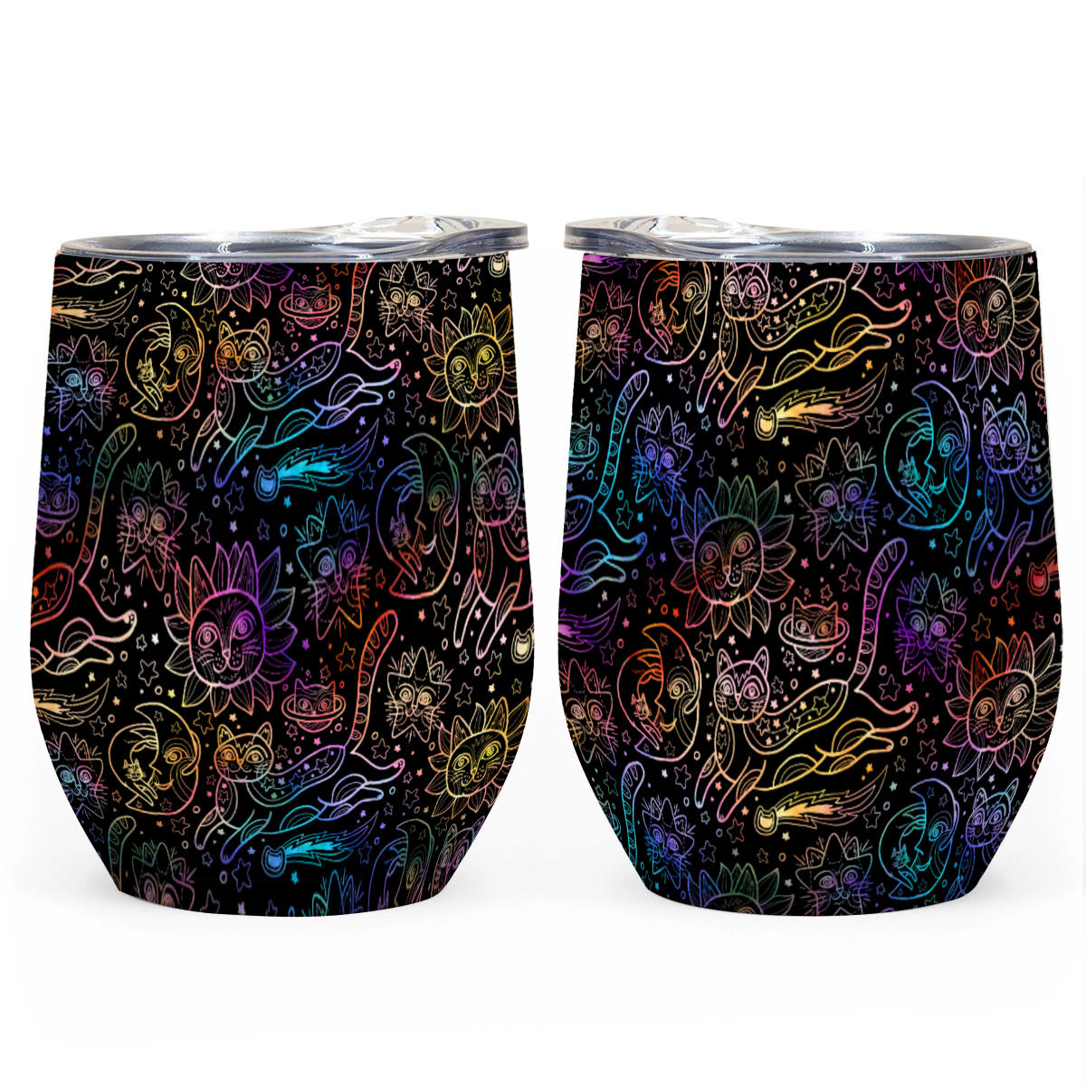 Celestial Rainbow Cats Wine Tumbler | 12OZ