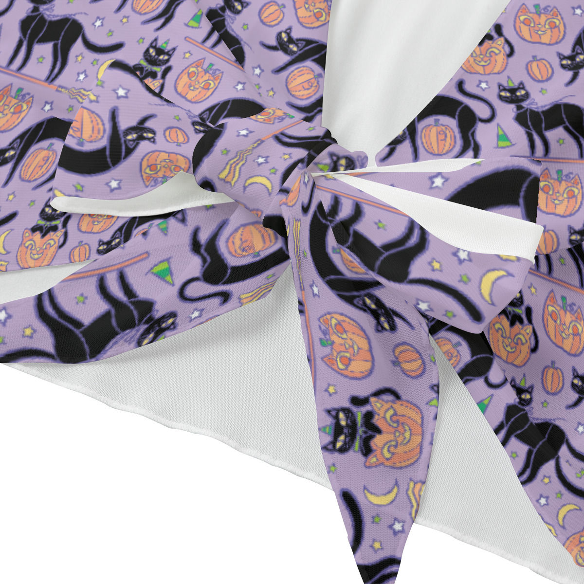 Spooky Halloween Kitties Tie Front Mesh Blouse