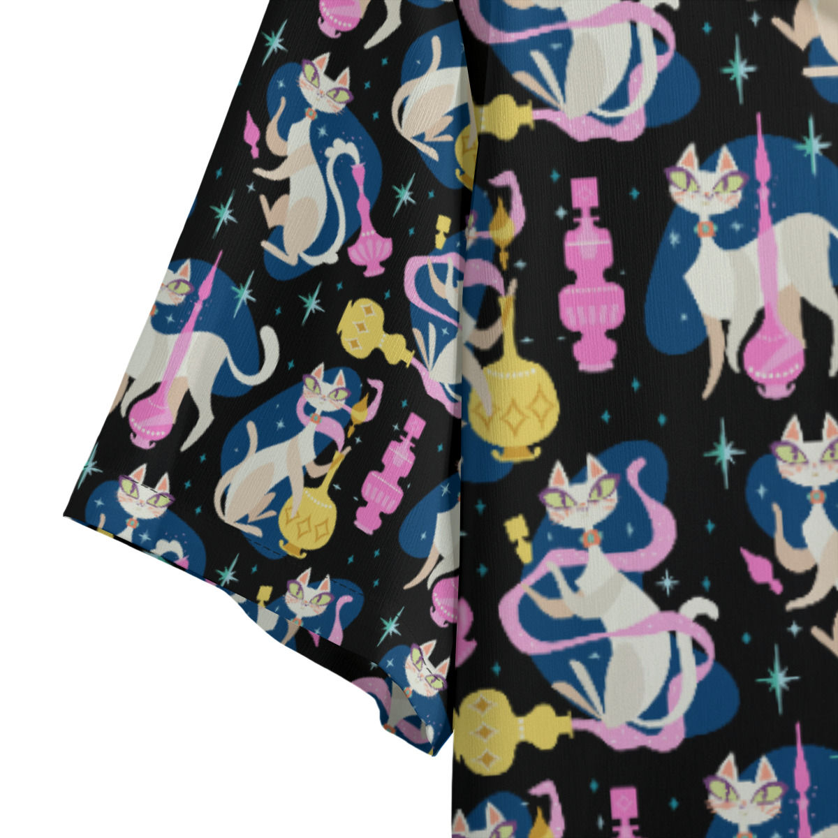 Retro Genie Cats in Black Hawaiian Shirt