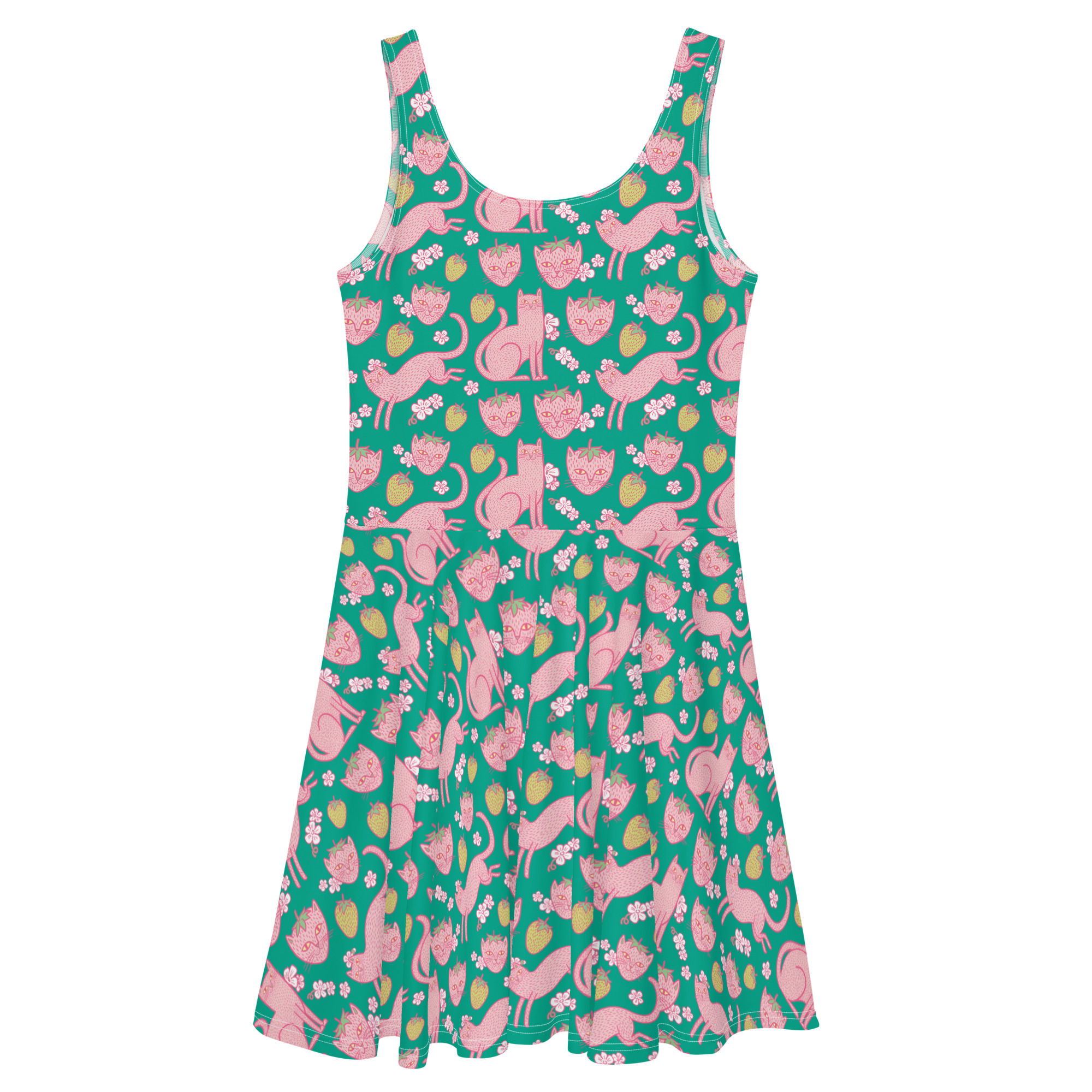 Strawpurry Cats Skater Dress in Green