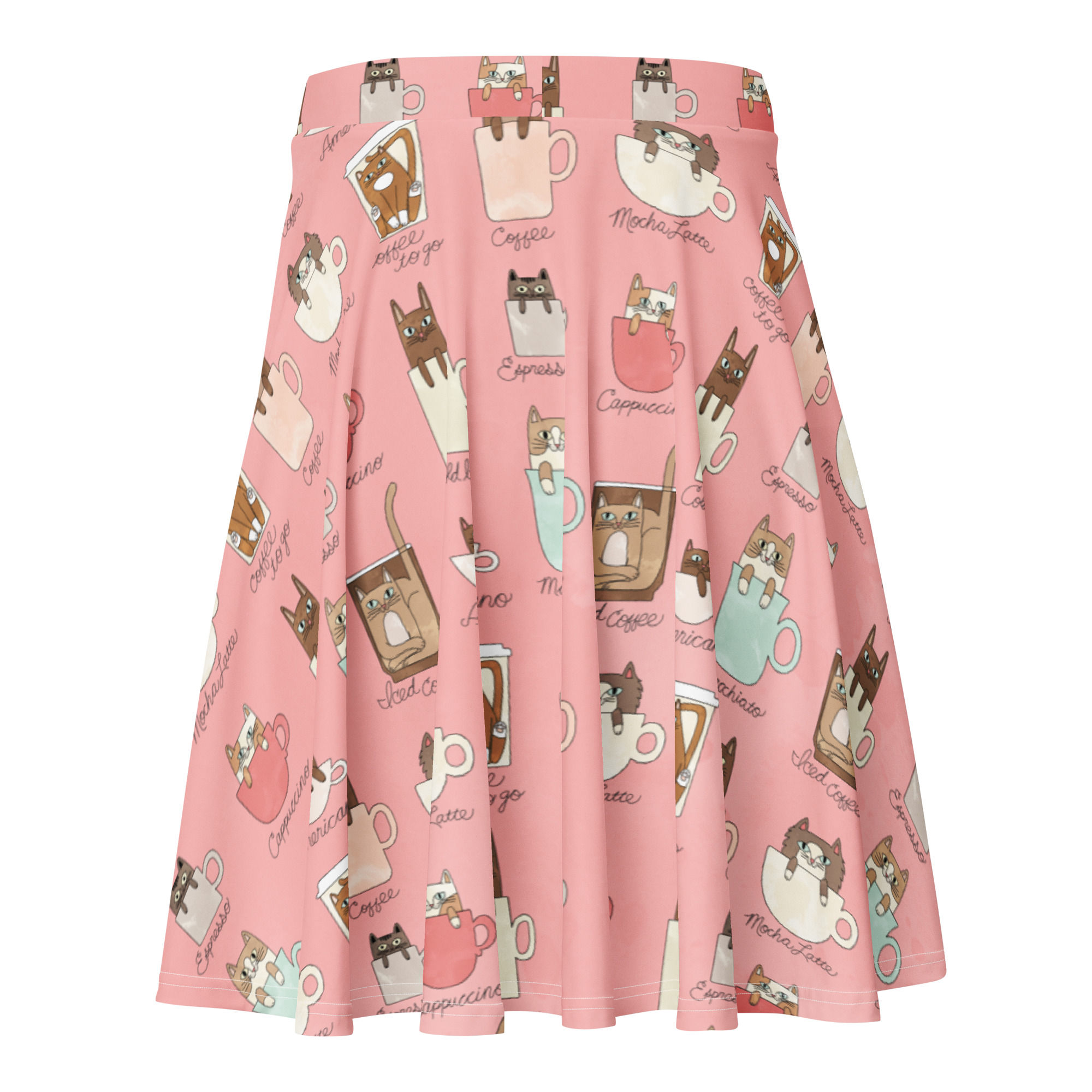 Coffee Cats Peachie Pink Skater Skirt