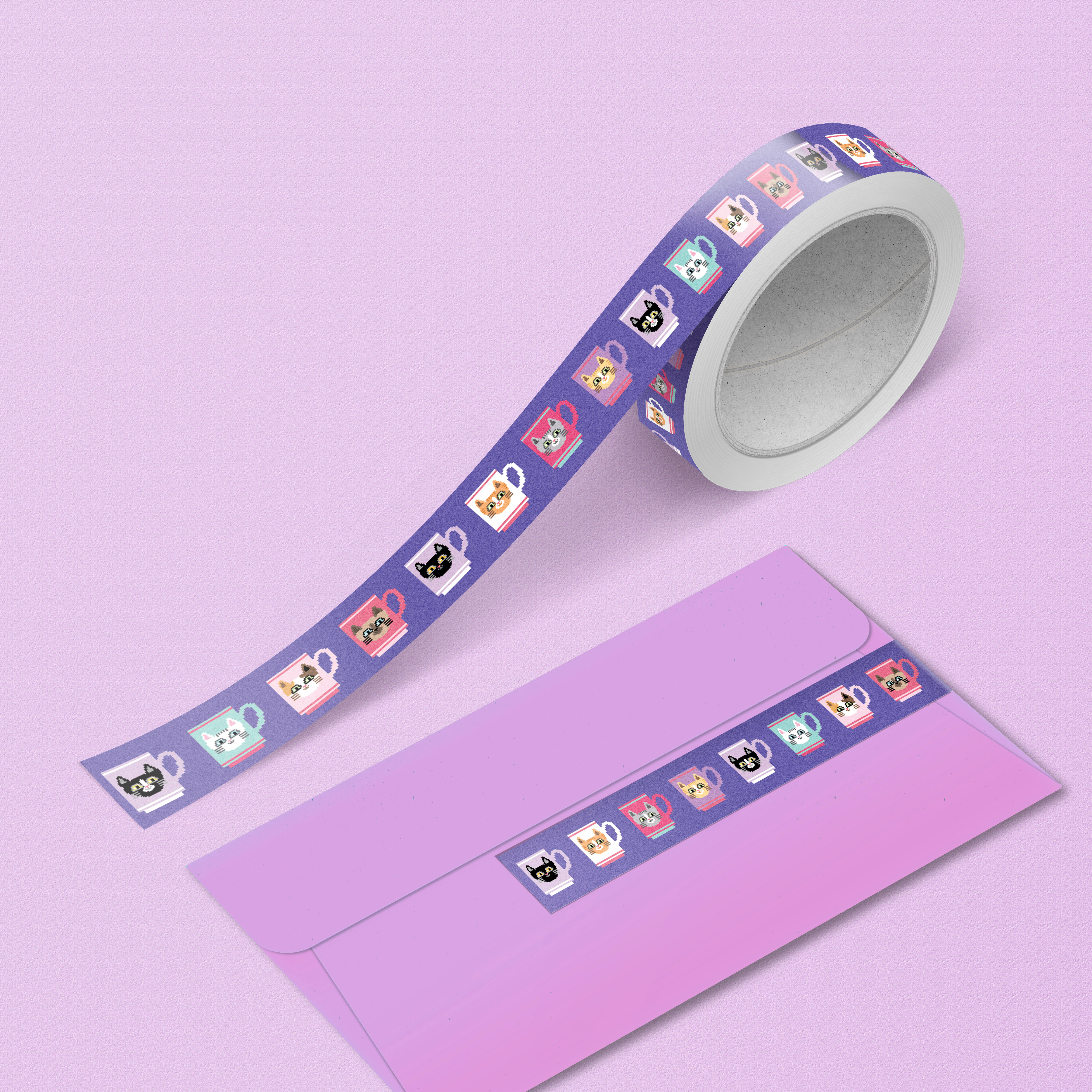 Pixel Cats in Mugs Washi Tape