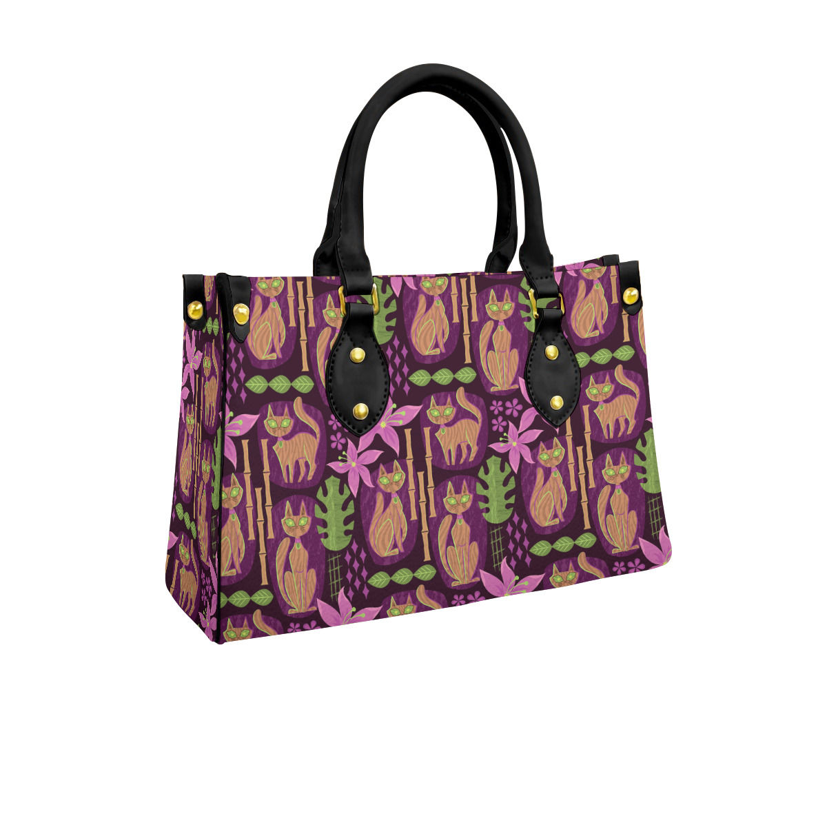 Tiki Cats Tote Bag With Black Handle