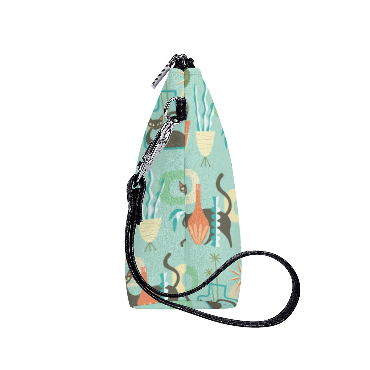 Everything Zipper Bag With Black Handle Mid Century Cats