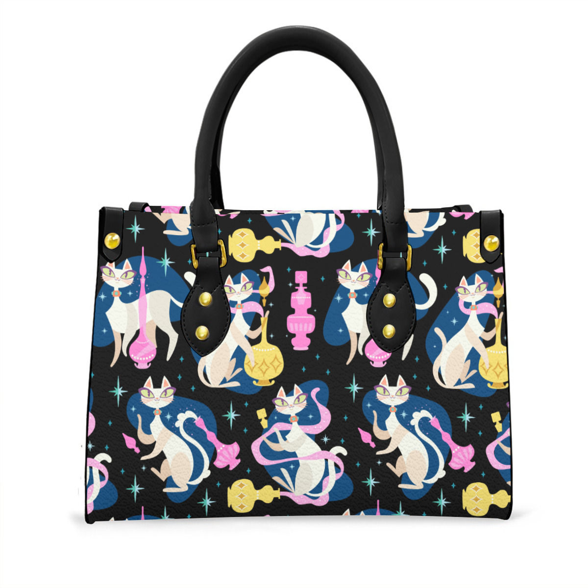I Dream of Genie Cats in Black Women's Tote Bag With Black Handle