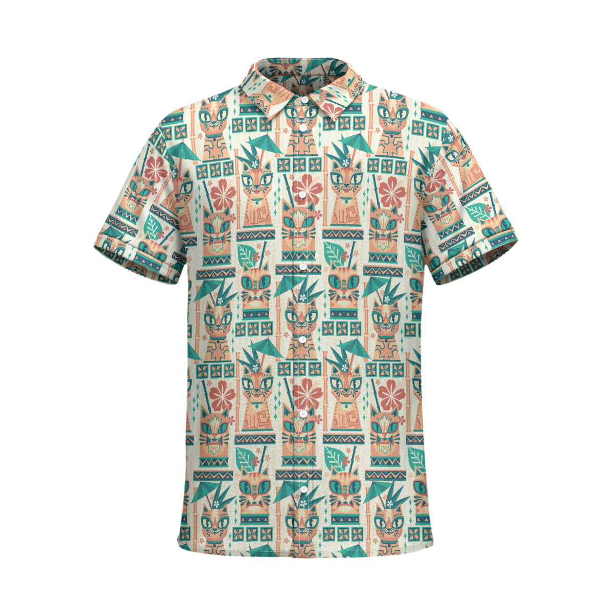 Cotton Poplin Button Up Shirt in Tiki Cats
