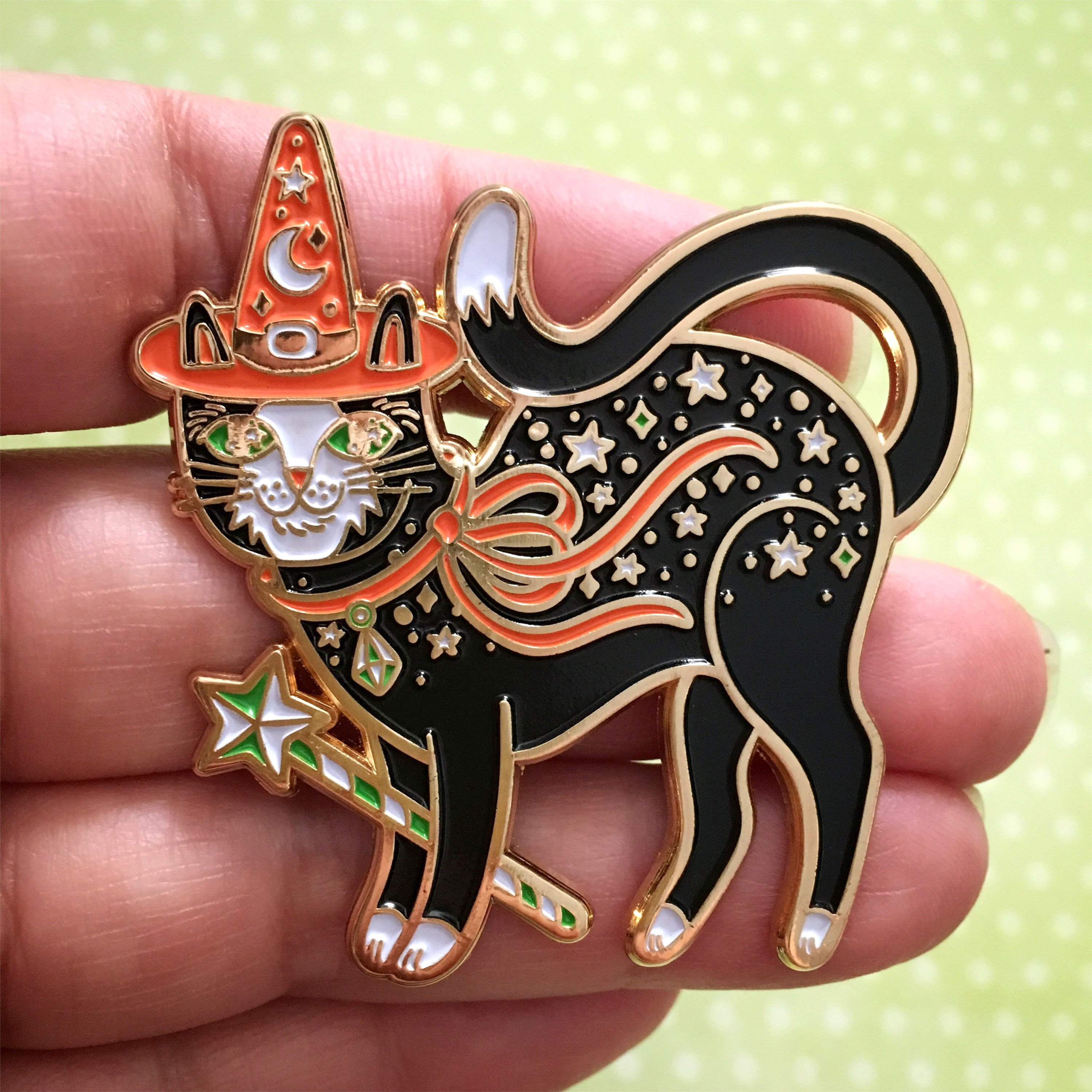 Magical Kitty Witch in Black Enamel Pin