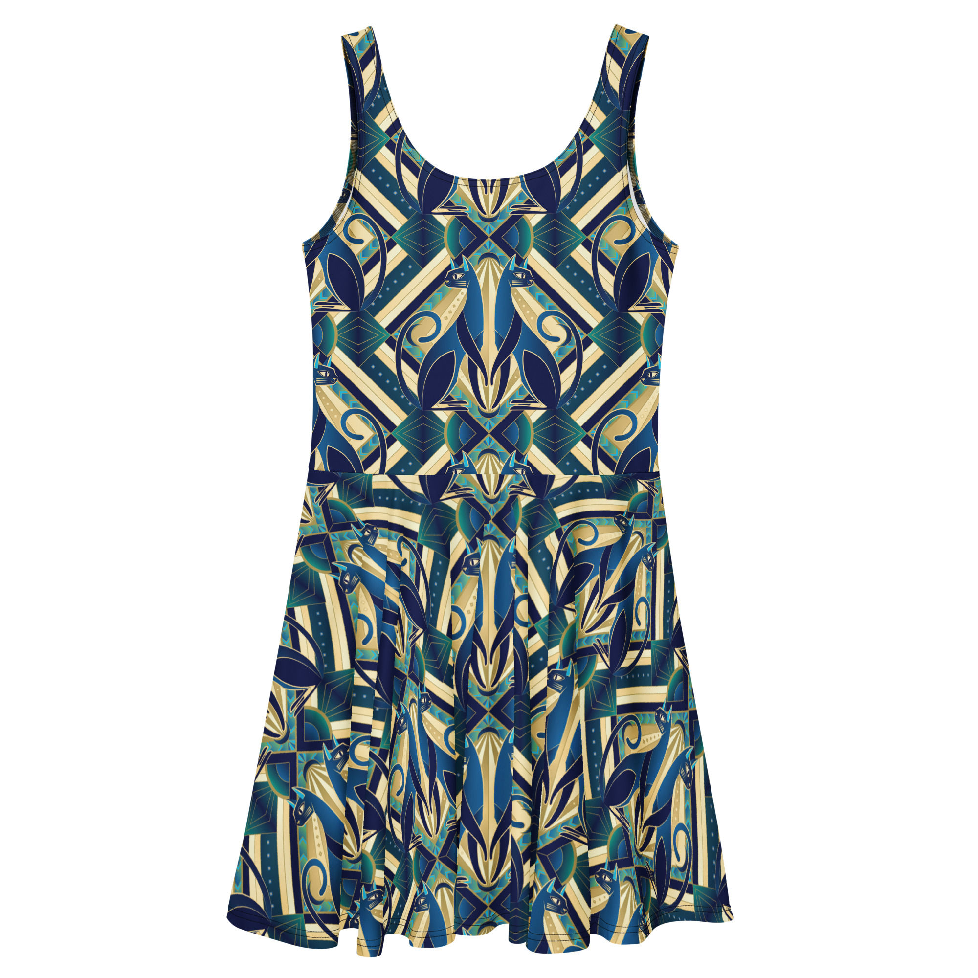 Geometric Art Deco Cats Skater Dress