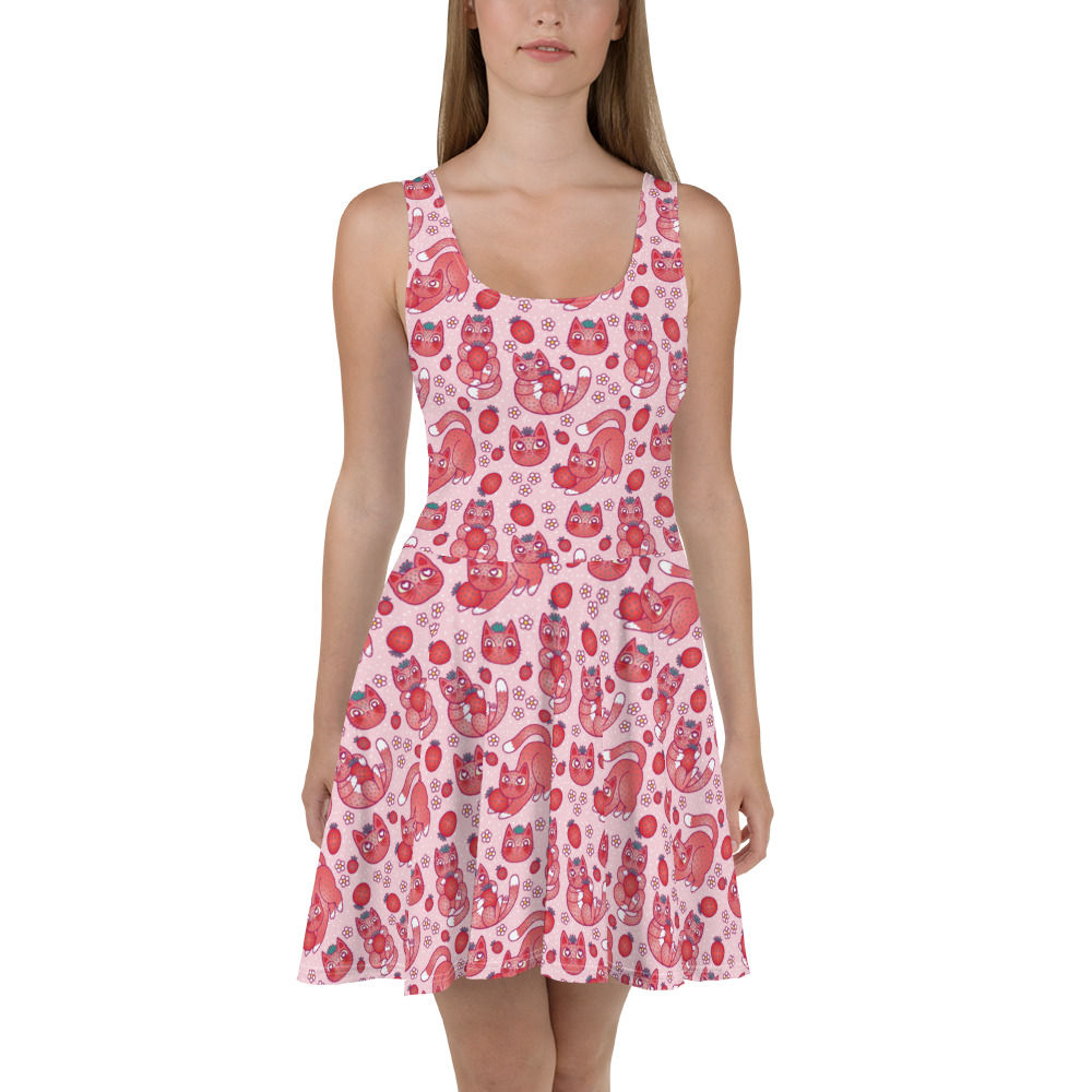 Strawberry Cats Skater Dress in Pink