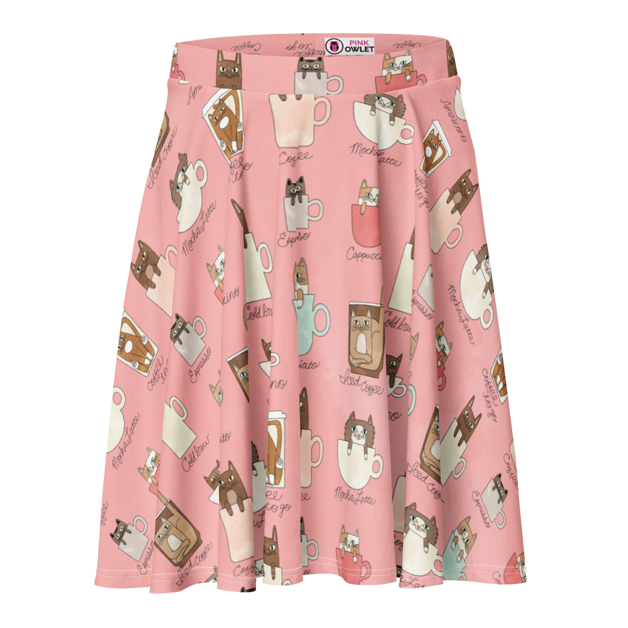 Coffee Cats Peachie Pink Skater Skirt