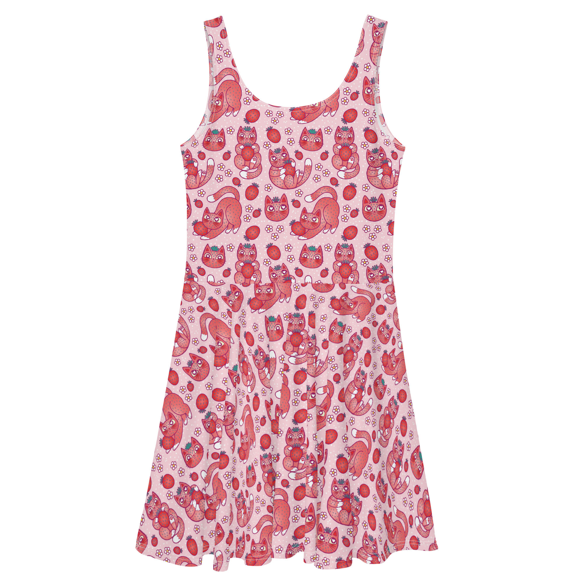 Strawberry Cats Skater Dress in Pink