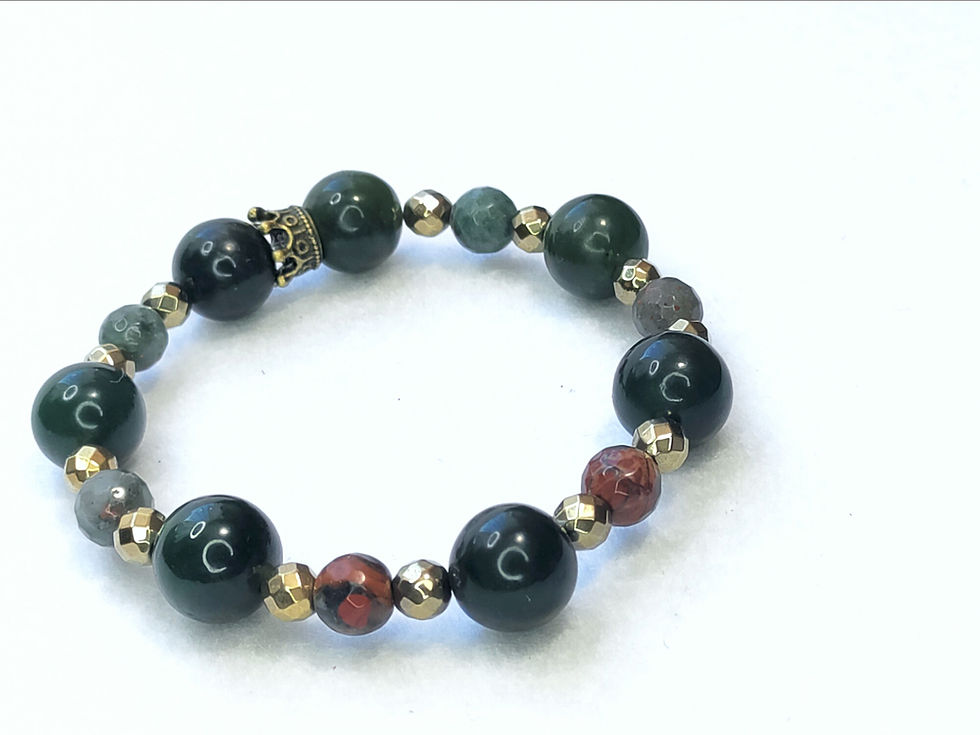 Mens gemstone bracelet with Green Jade, Hematite and Bloodstone