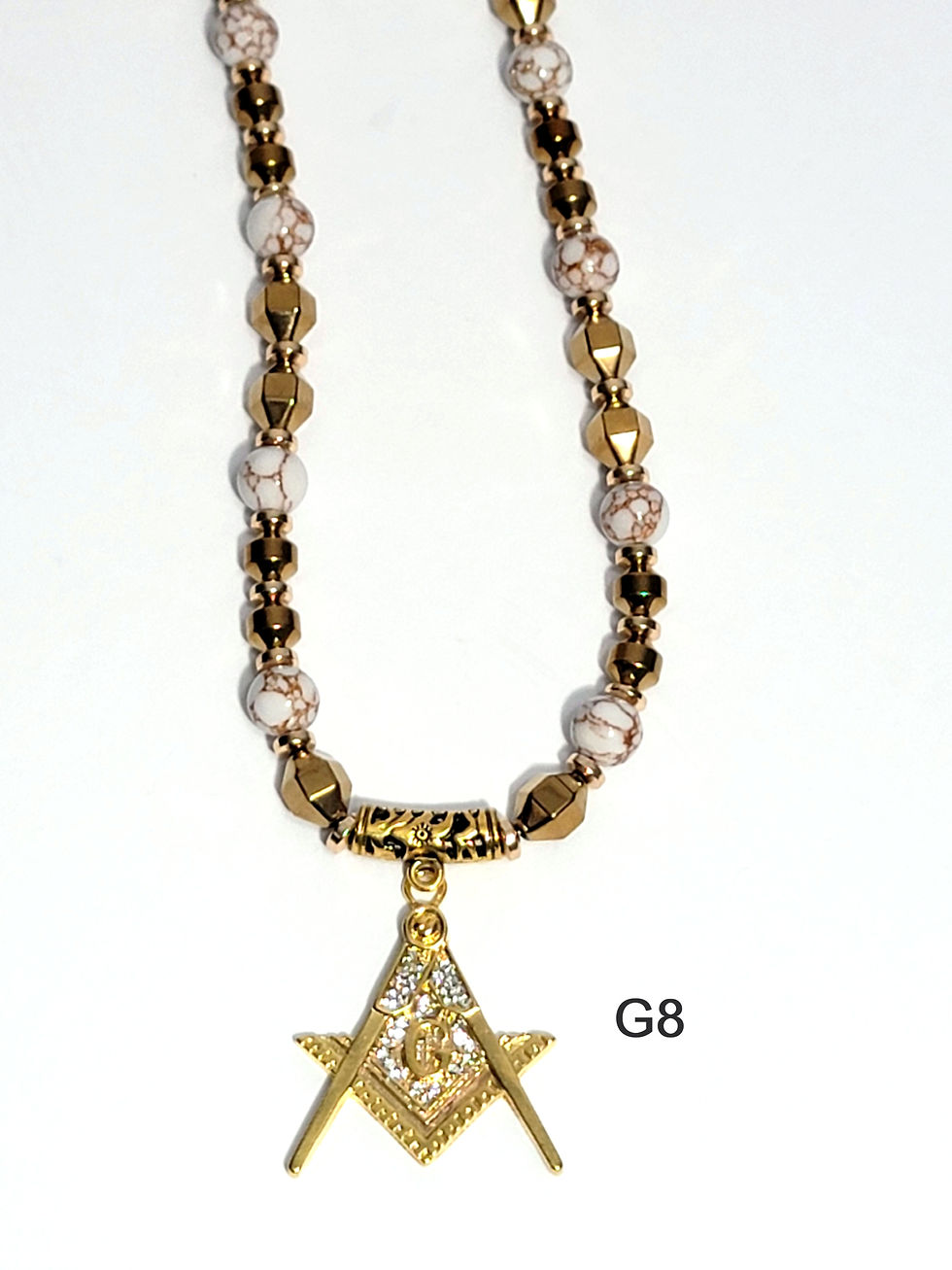 Thumbnail: Cream Howlite, Gold-plated Hematite Set