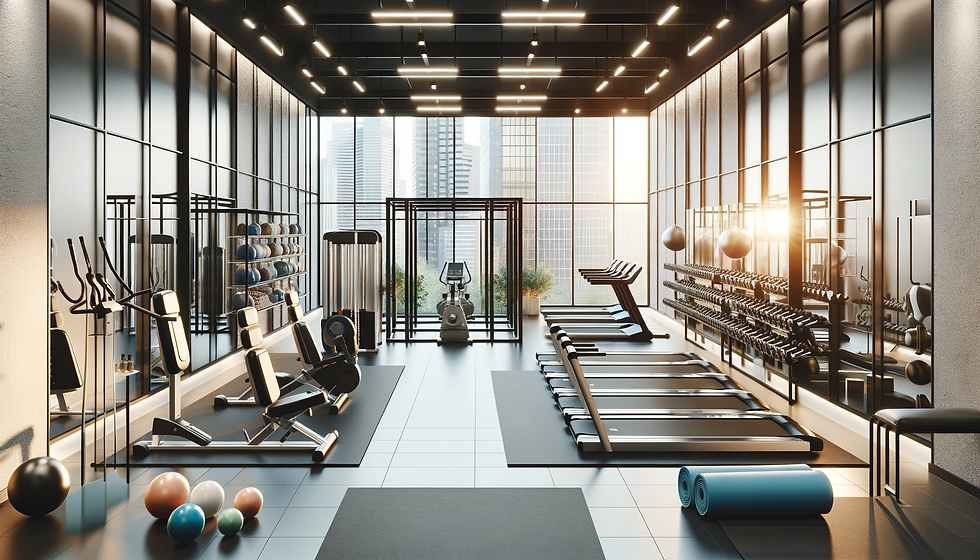 Goed uitgeruste bedrijfsfitnessruimte met diverse trainingsapparatuur, klaar voor werknemers om fysieke gezondheid en welzijn te bevorderen.