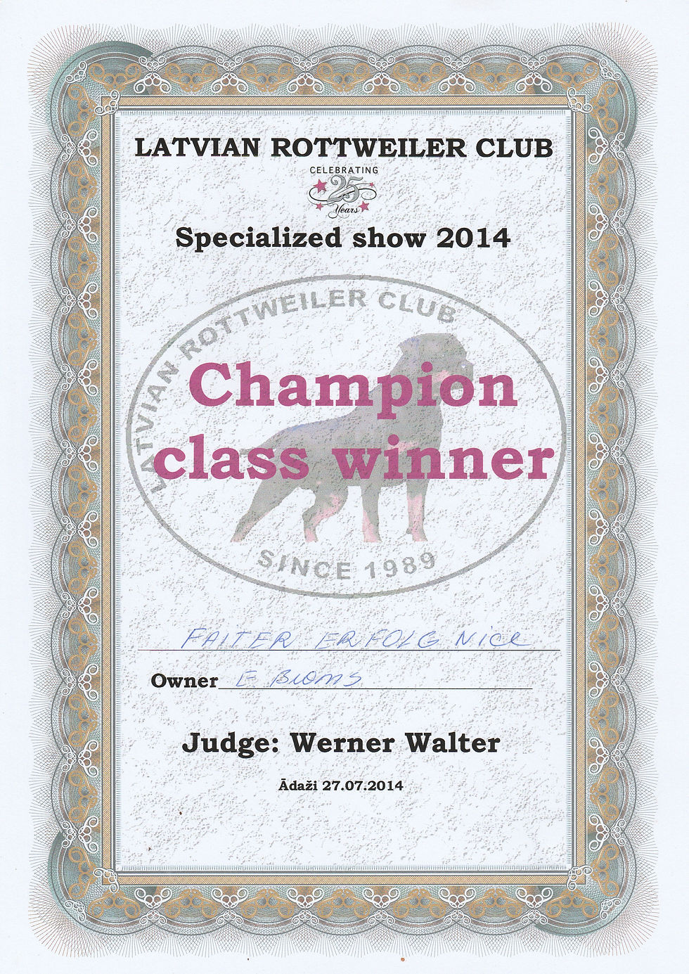 CH CLASS WINNER 14 LV