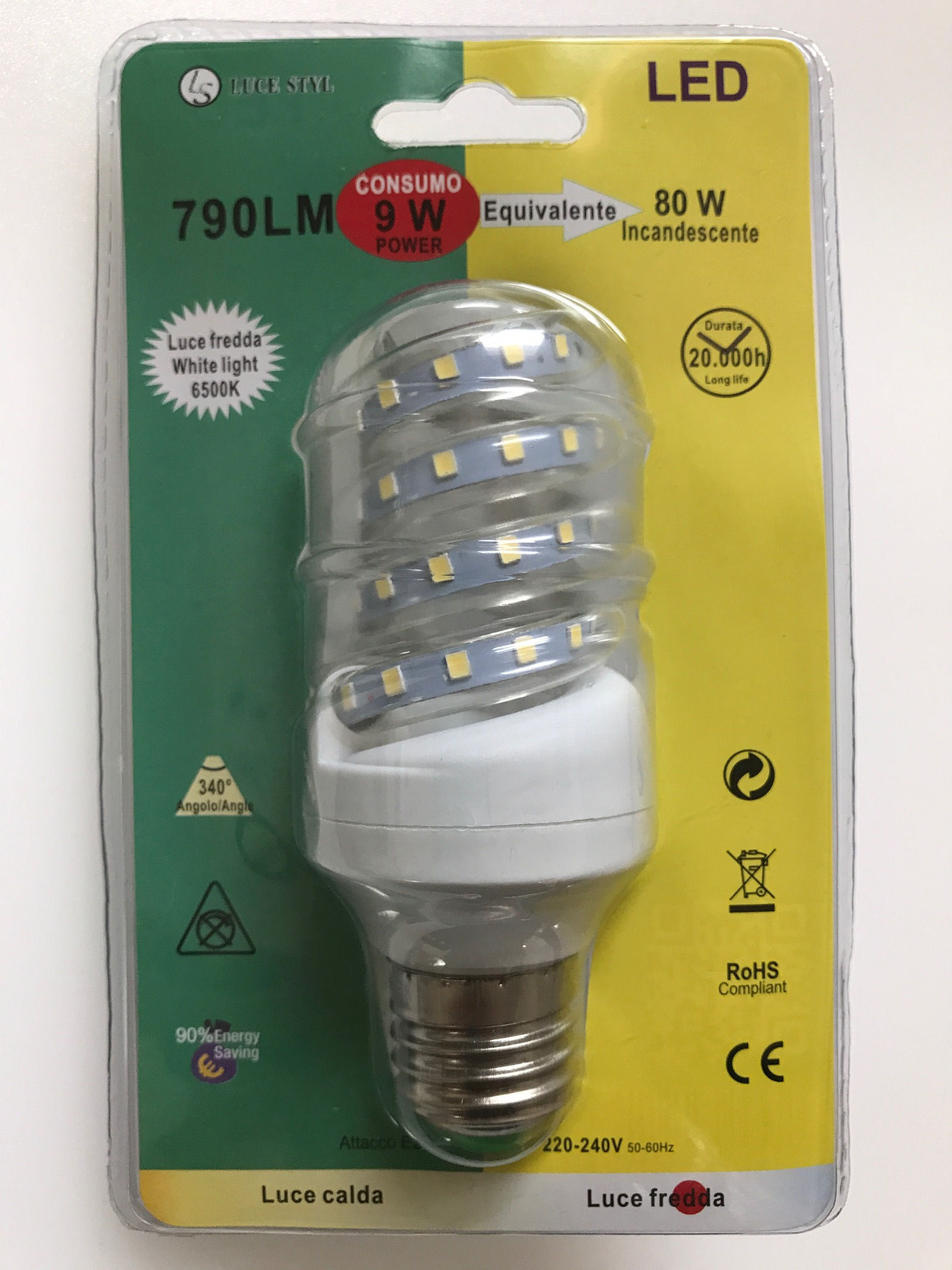 LAMPADINA LED SPIRALE 220V E27 9W