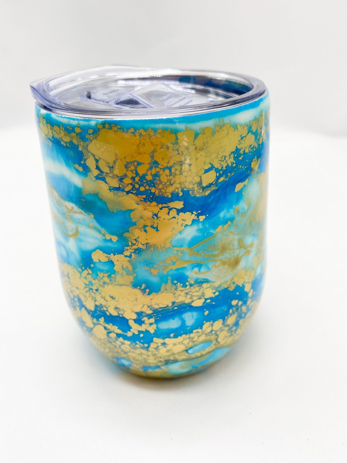Blue and Gold leaf - 12 oz wine tumbler