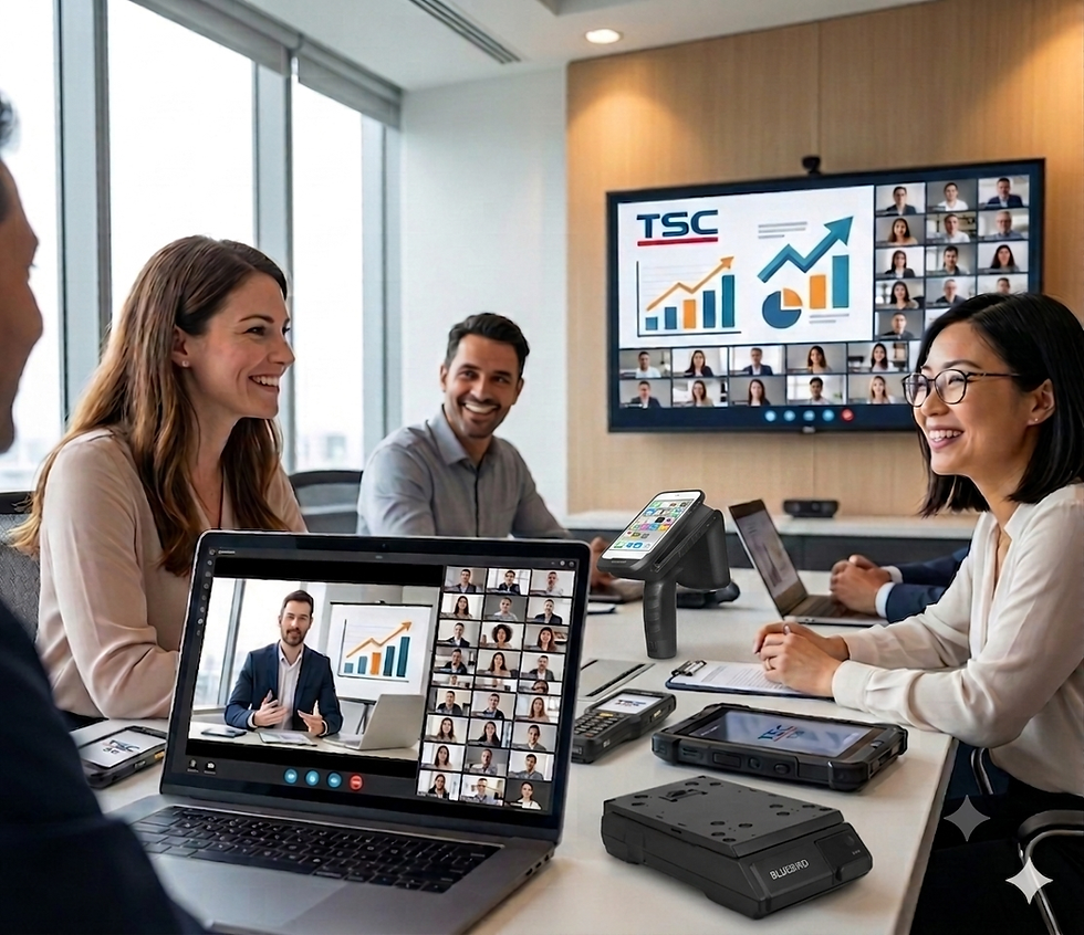 Il team TSC in riunione webinar contatti i clienti per presentare il nuovo parco prodotti
