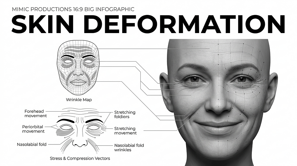 Wrinkle maps and skin deformation on a digital human face