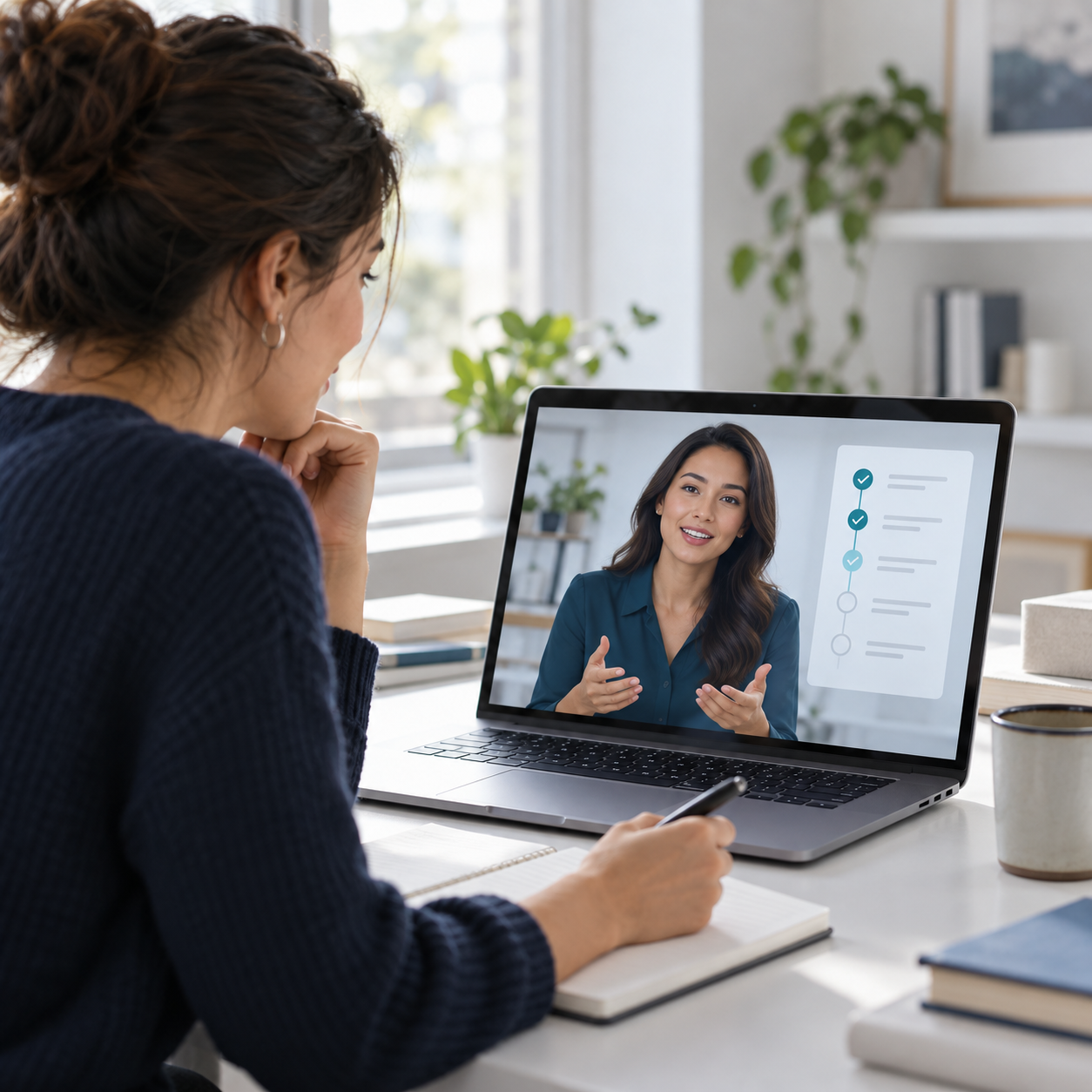 New employee following an onboarding checklist with a digital guide on a laptop