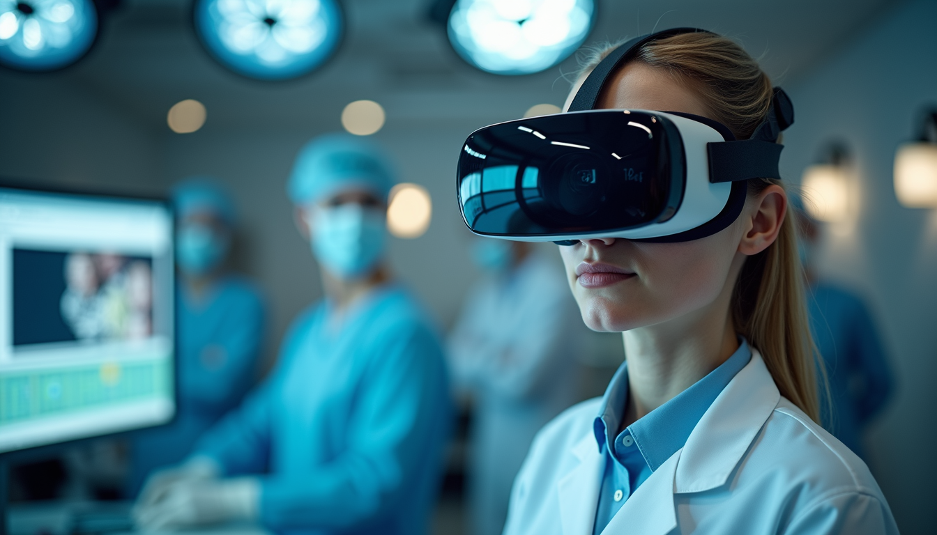 Eye-level view of a medical professional using a VR headset for training
