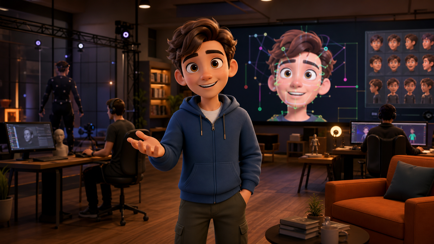 Fresh future AI avatar production image in a real-time animation lab