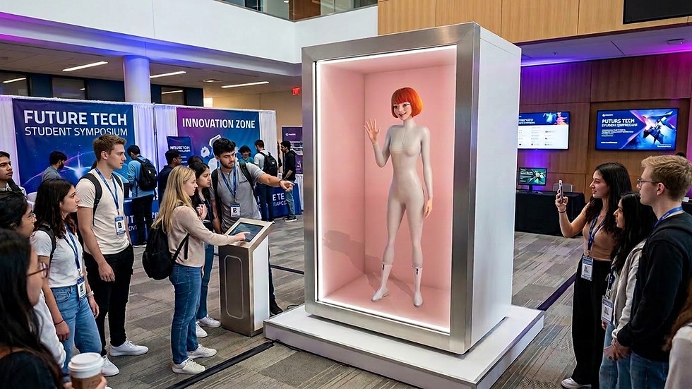 Interactive AI avatar displayed in a real-world booth for real-time digital engagement