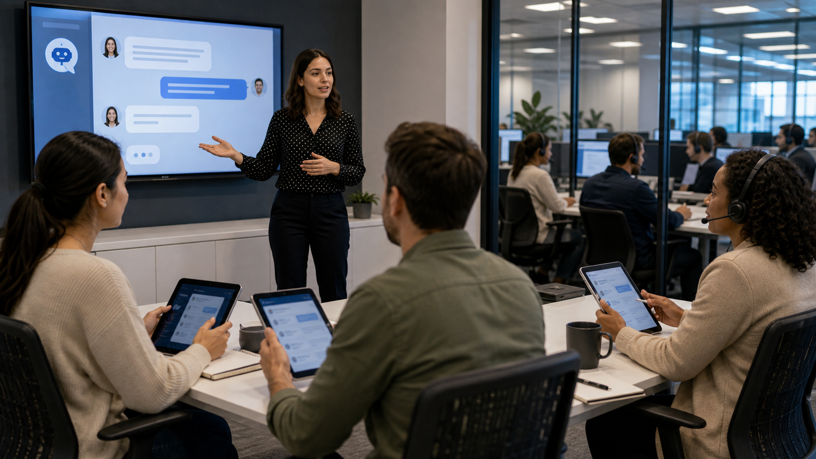 Business team using conversational AI for realistic coaching and customer conversation practice
