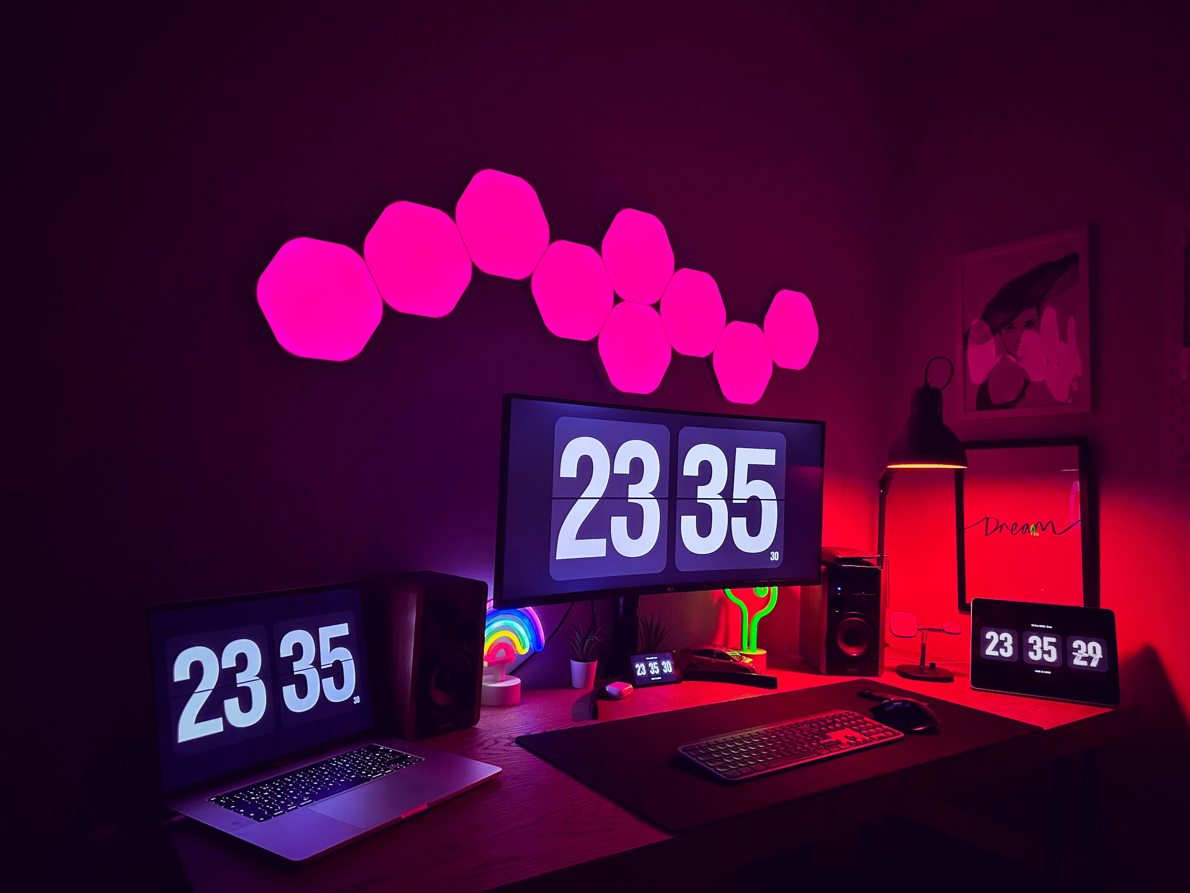 Modern multi-monitor workstation used for game environment performance testing