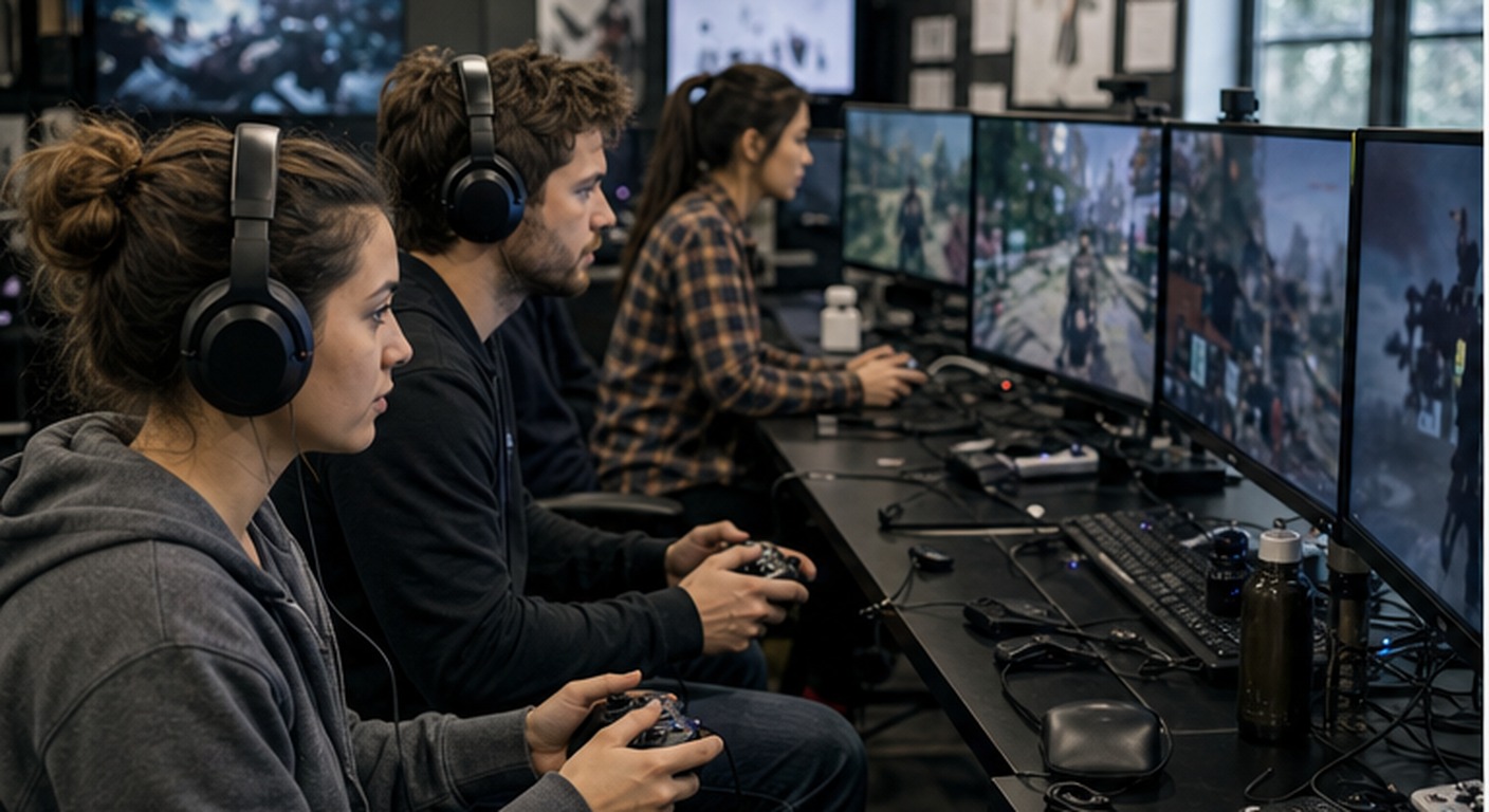 Creative production team reviewing outsourced game assets