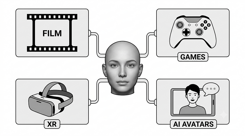 Facial animation applications across film games XR and AI avatars