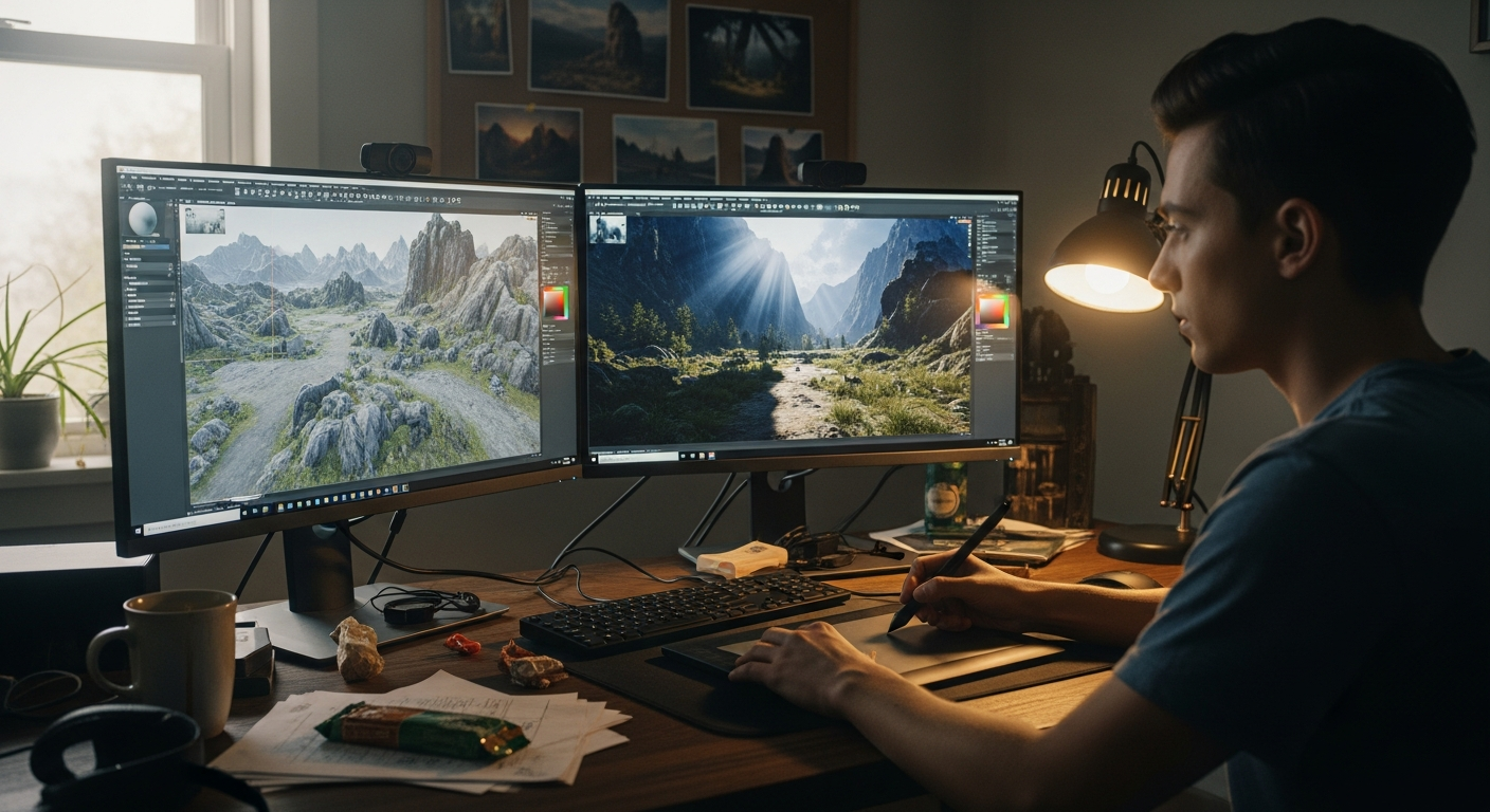 Actor performing RPG character animation in a professional motion-capture studio.