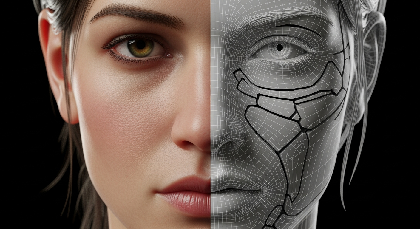 Close-up render of a digital human character