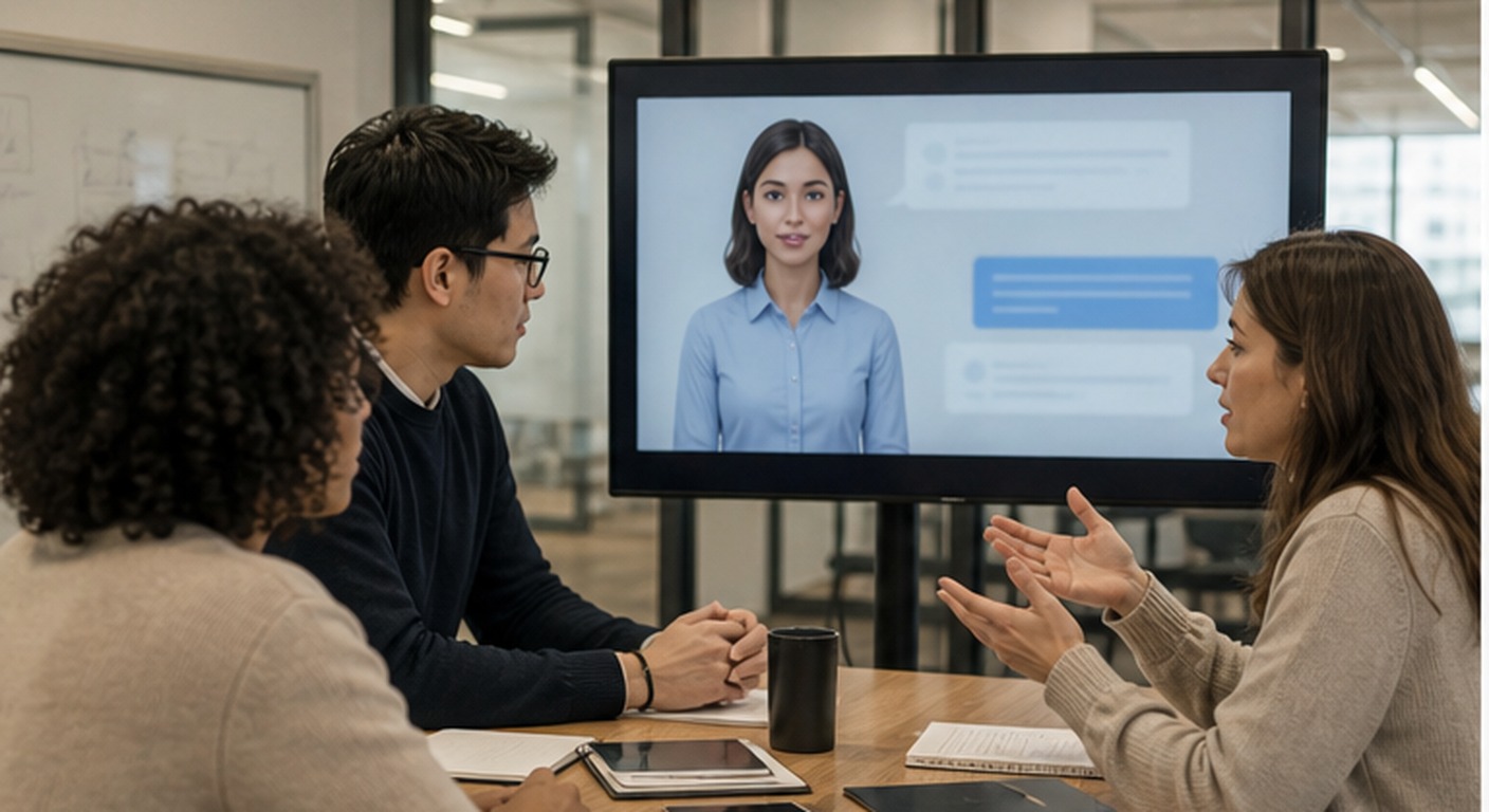 Manager reviewing conversational AI workflow for employee support