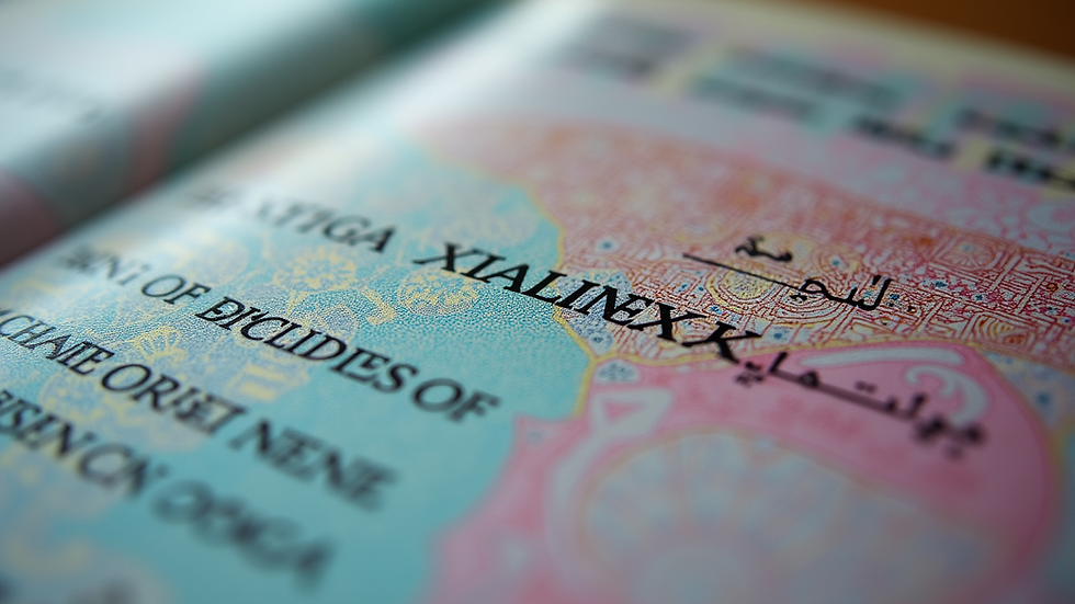 Close-up view of UAE residence visa stamped on a passport