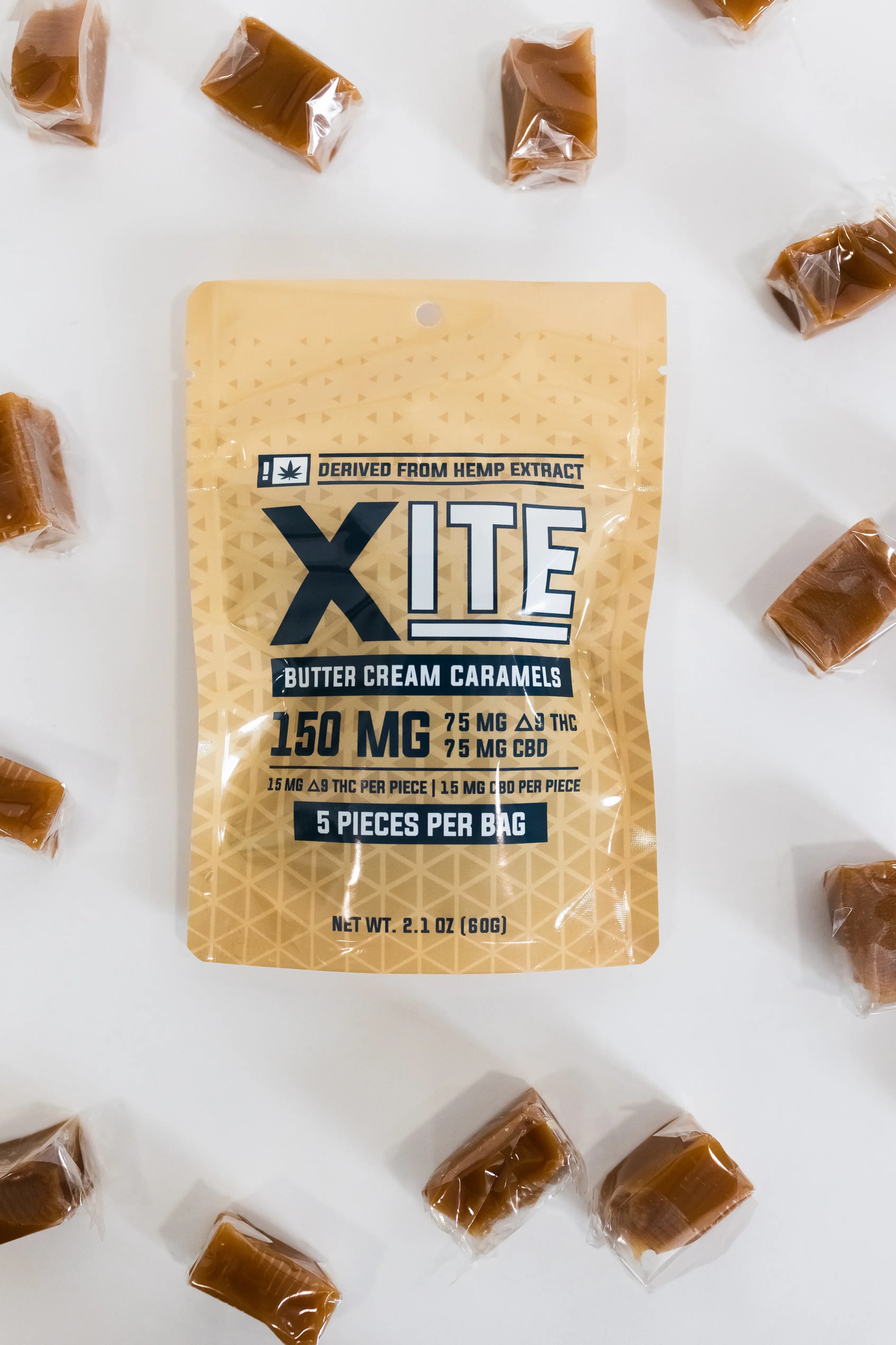 XITE Hemp Derived D9 Butter Cream Caramels Minis - 75mgTHC 75mgCBD - 5 pk