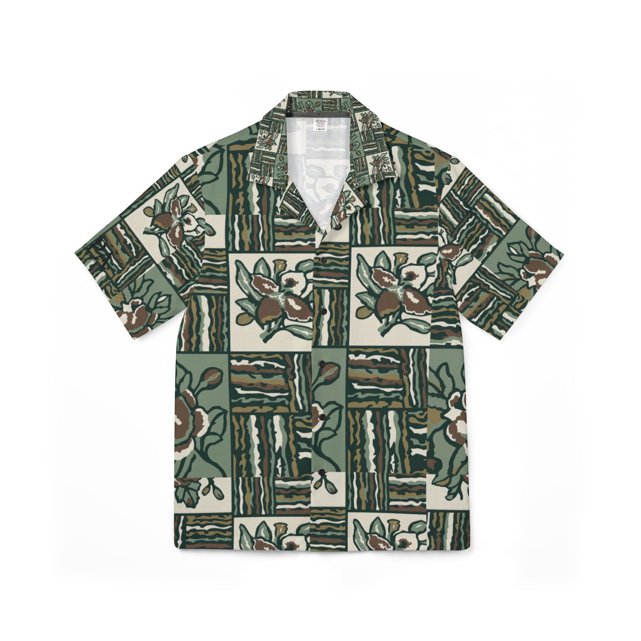 Luxury Pullman Upholstery 1920s Green Floral Hawaiian Shirt