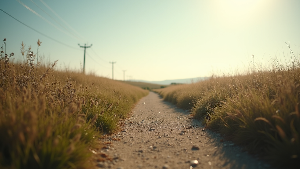 Eye-level view of a serene landscape with a winding path