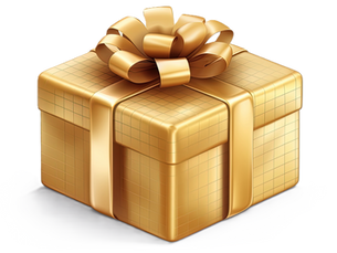 An AI image of a golden gift box with a golden bow.