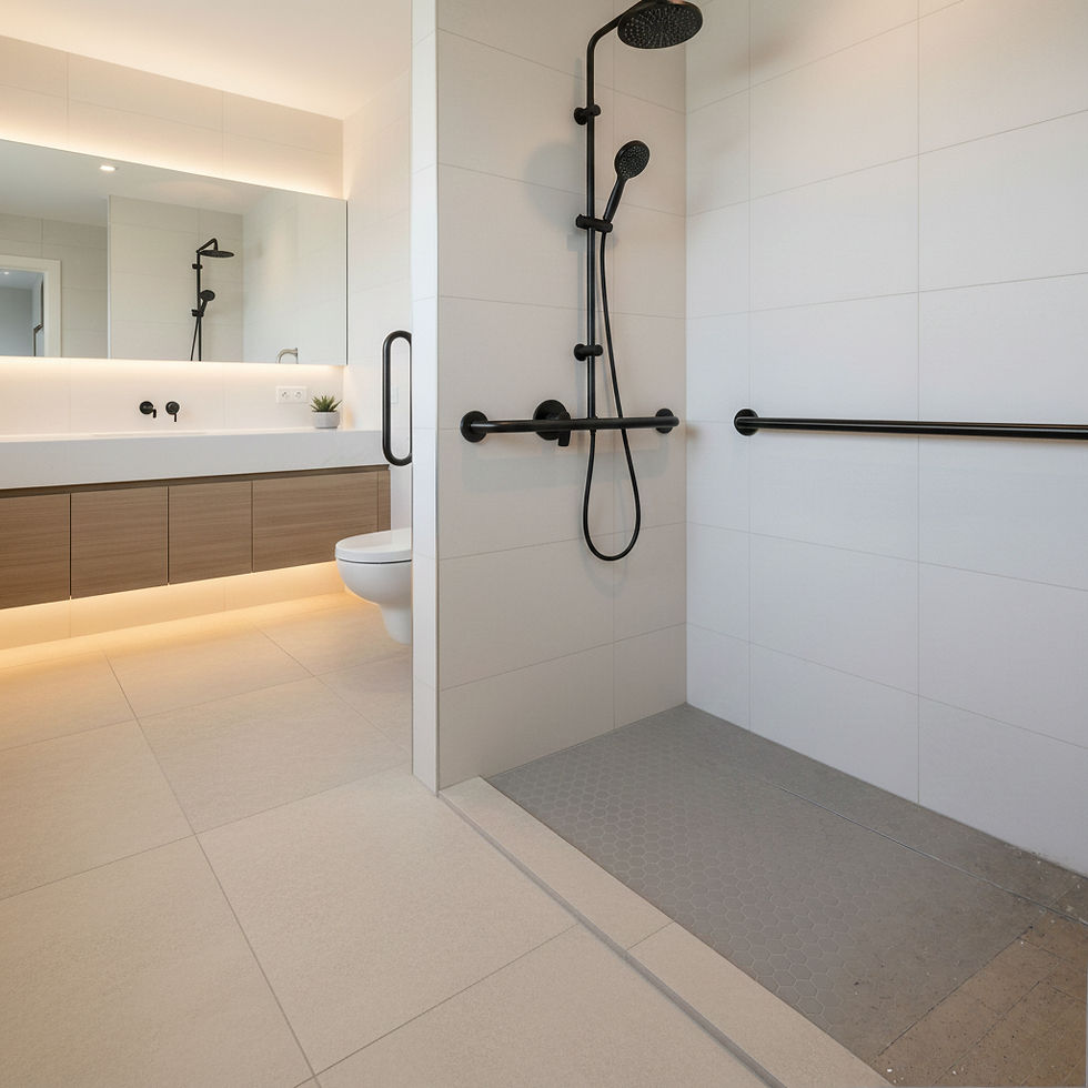 shower for senior 55+ that includes modern grab bars