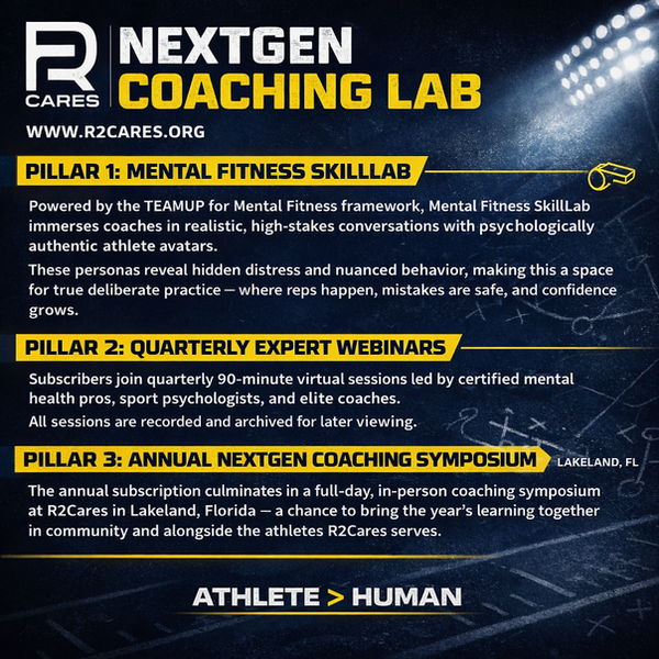 The R2Cares NextGen Coaching Lab is the complete professional development ecosystem for coaches,