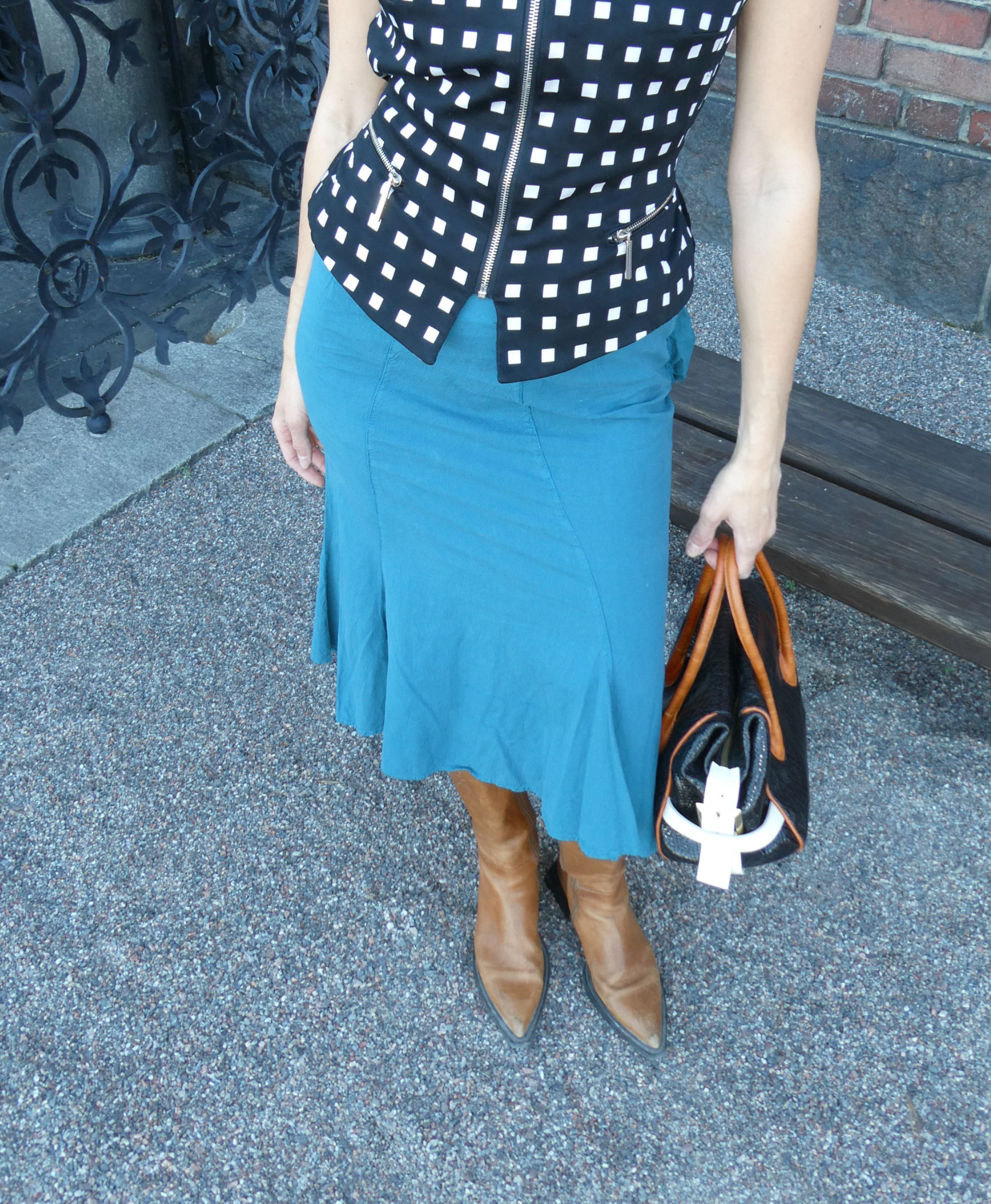 Teal Cotton Midi Skirt – M