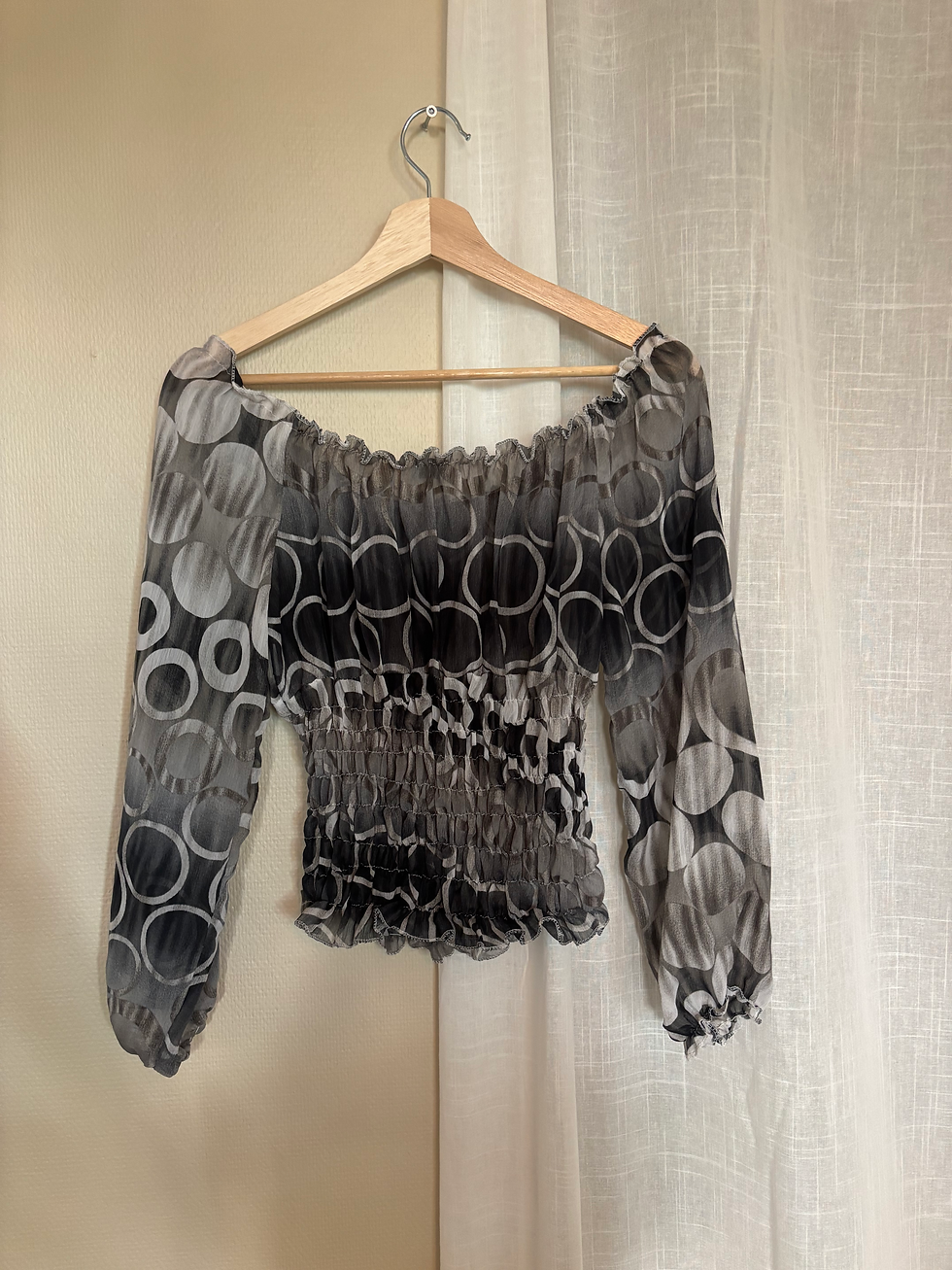 Thumbnail: Off Shoulder Sheer Smocked Top – S/M