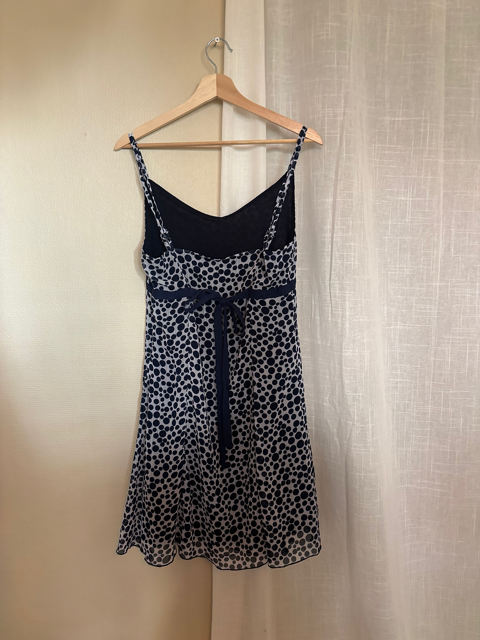 Thumbnail: Navy & White Polka Dot Dress with Tie-Back – M