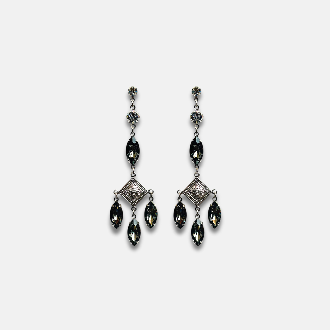 Swarovski black diamond navette with silver plaque