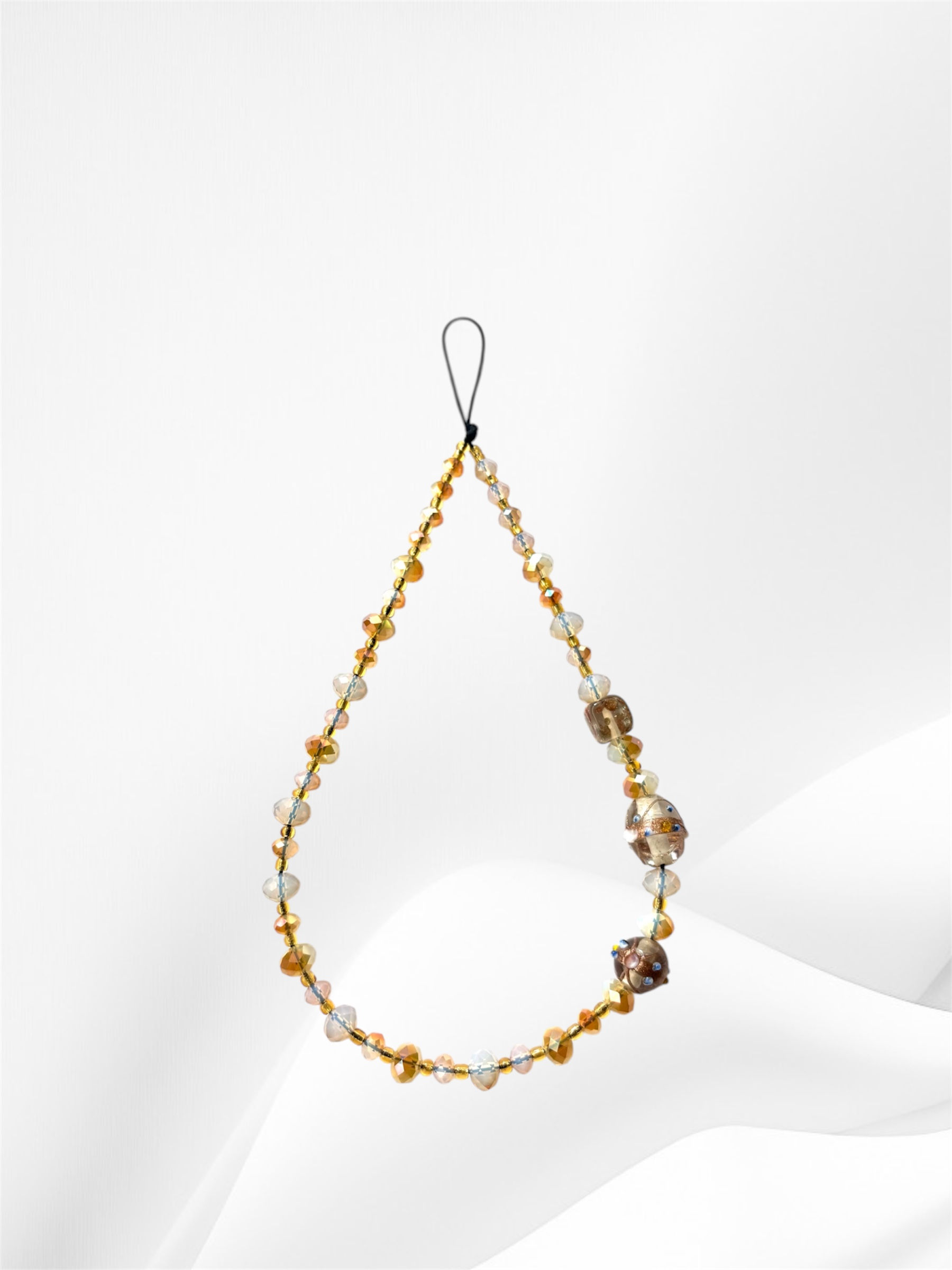 Frosted white with beige gold crystal beads