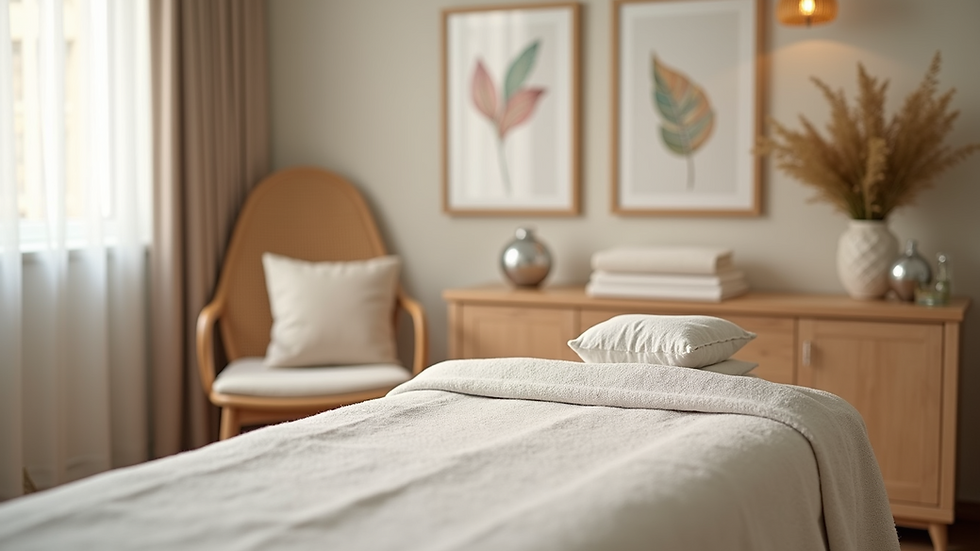 Eye-level view of a serene therapy room with calming decor
