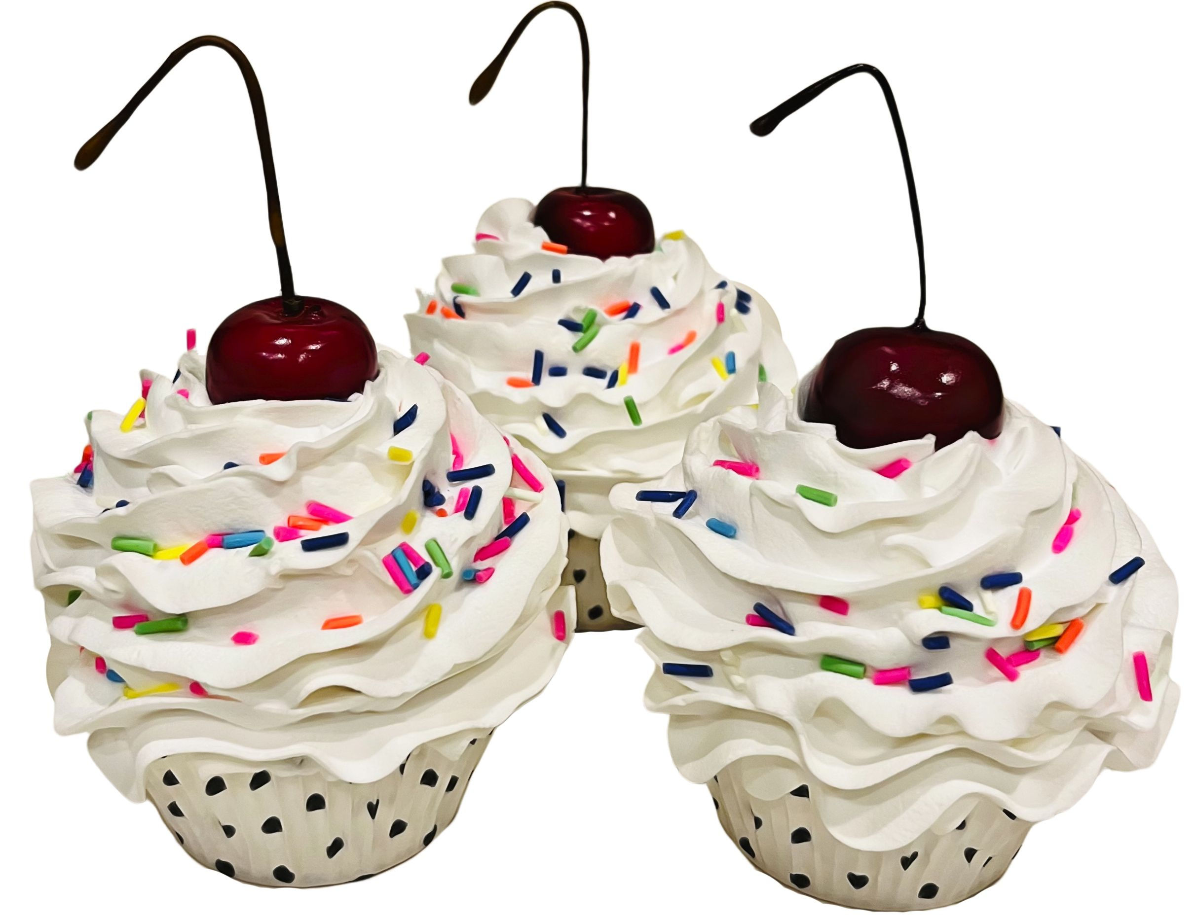 (3 )White Birthday Rainbow Sprinkles Fake Cupcakes 3.5"x5"