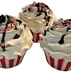 (3) Peppermint Drizzle Christmas Fake Cupcakes 3.5"x3.5"