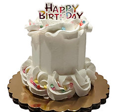 Mini White Happy Birthday Fake Cake (4"x 4.5")
